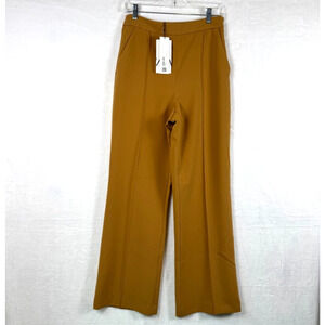 ZARA WOMAN Mustard Wide Leg Pants Medium High waist Trousers Old Money Work Chic